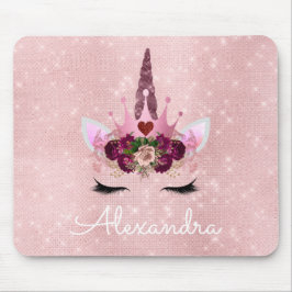Mousepad Rosa Dourado Unicorn Sparkle Princess Monograma Na