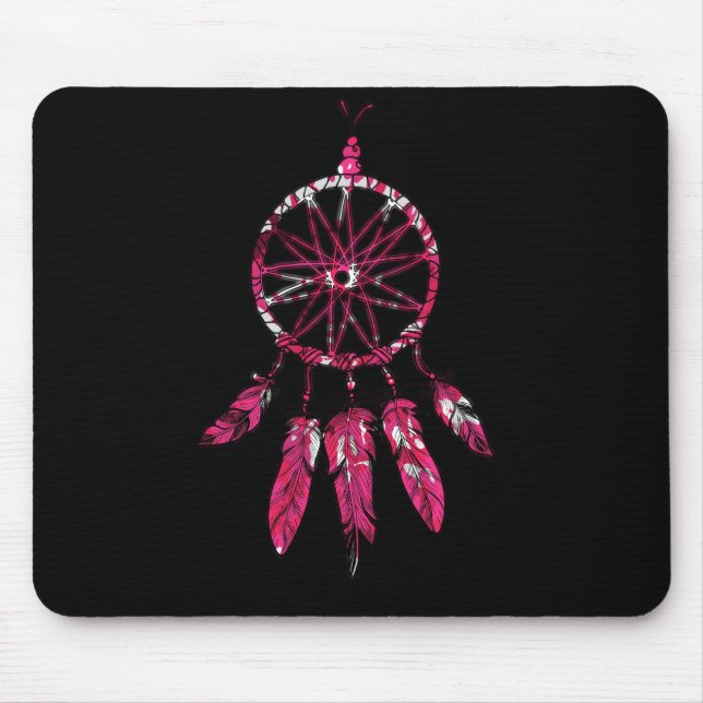 Mousepad Rosa Dreamcatcher Penas Nativas Americanas (Frente)