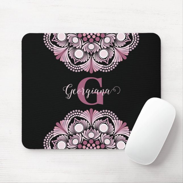 Mousepad Rosa Dusky Personalizado Boho Floral Dot Mandala (Com mouse)