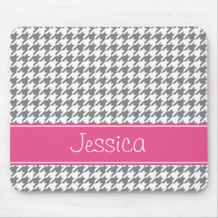 Mousepad Rosa e Cinza Préppy com Xadrez Personalizado