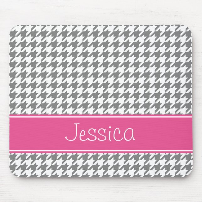 Mousepad Rosa e Cinza Préppy com Xadrez Personalizado (Frente)