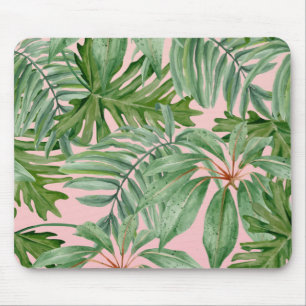 Mousepad Rosa e teste padrão floral tropical em folha de