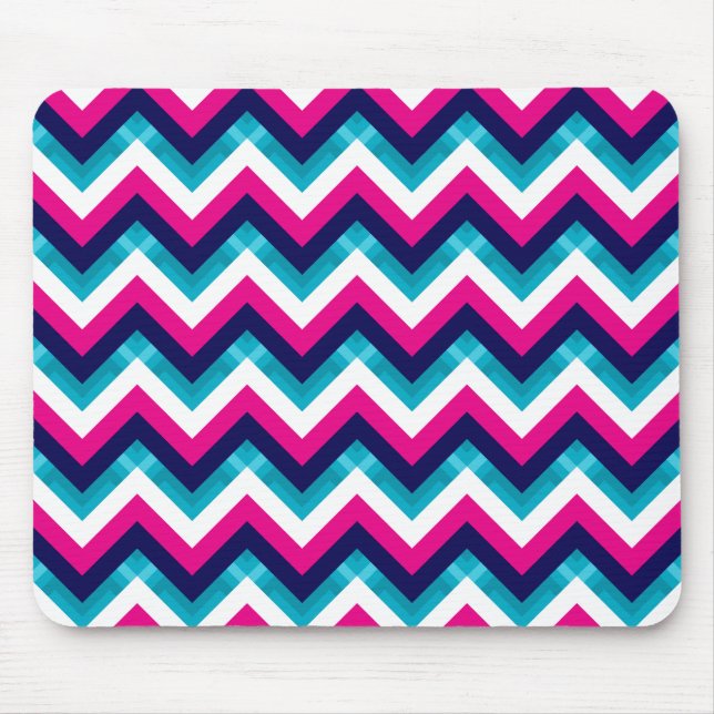 Mousepad Rosa e teste padrão geométrico azul de Chevron (Frente)