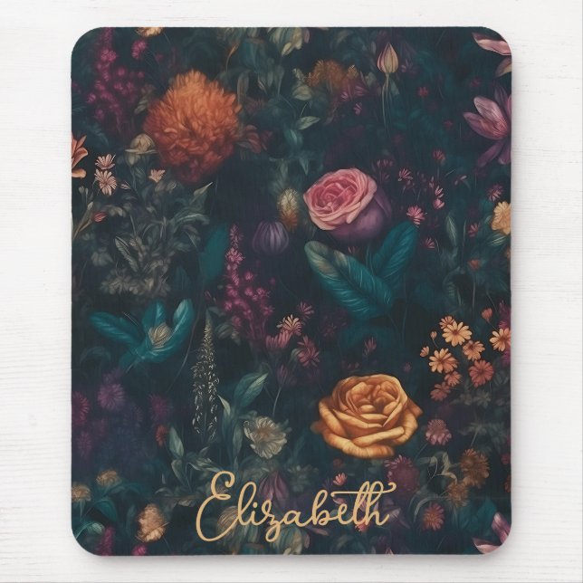 Mousepad Rosa Floral Gótico Escuro Personalizado (Frente)