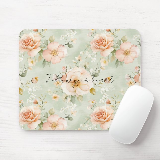 Mousepad Rosa Floral Menta Pêssego Bonita (Com mouse)