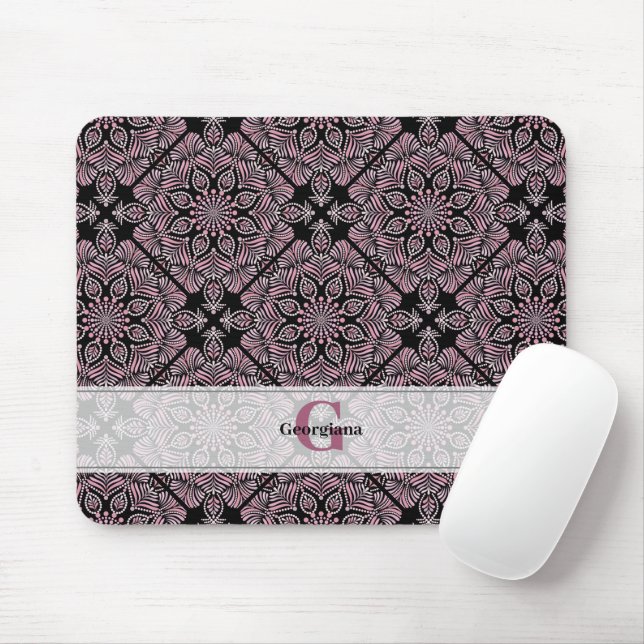 Mousepad Rosa Floral Personalizado Frontes Florais Mandala  (Com mouse)