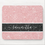 Mousepad Rosa-Girly<br><div class="desc">Uma almofada brilhante elegante de rato rosa com uma faixa brilhante preta. Personalize com seu nome,  projetado para você pelo Blackberry Boulevard.</div>