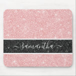 Mousepad Rosa-Girly<br><div class="desc">Uma almofada brilhante elegante de rato rosa com uma faixa brilhante preta. Personalize com seu nome,  projetado para você pelo Blackberry Boulevard.</div>