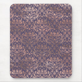 Mousepad Rosa Glamouroso Dourado em Folha e Damasco Lavanda