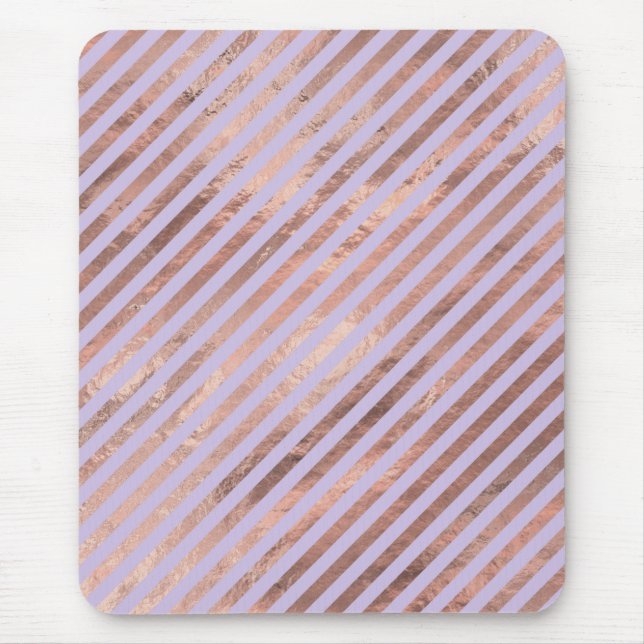 Mousepad Rosa Glamouroso Dourado em Folha e Listras Lavanda (Frente)