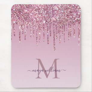 Mousepad  Rosa Glitter Drives Monograma Personalizado E Nom