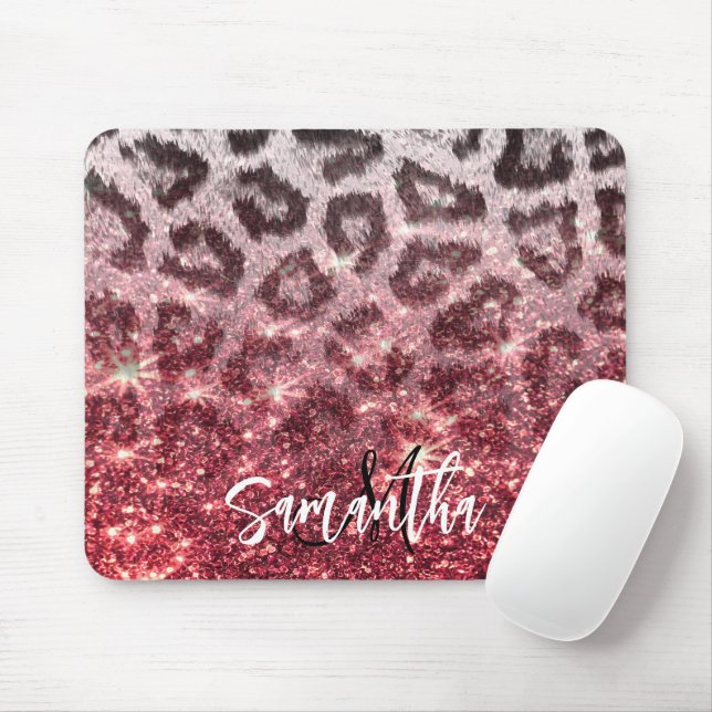 Mousepad Rosa Glitter e Leopard Print (Com mouse)