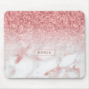 Mousepad Rosa-gold faux marble & glitter ombre