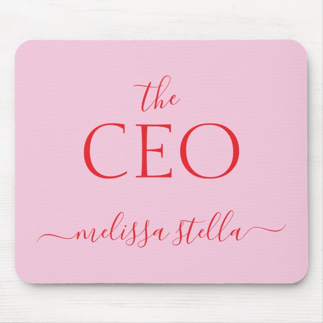 Mousepad Rosa Moderno O Nome do CEO | Melhor Presente Femin (Frente)