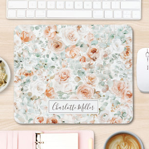 Mousepad Rosa Monograma Folhas de Eucalipto Verdejante Flor