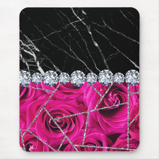 Mousepad Rosa preto de prata branca (Frente)