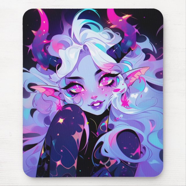 Mousepad Rosa, Preto e Pequeno Diabo Koakuma Branco (Frente)
