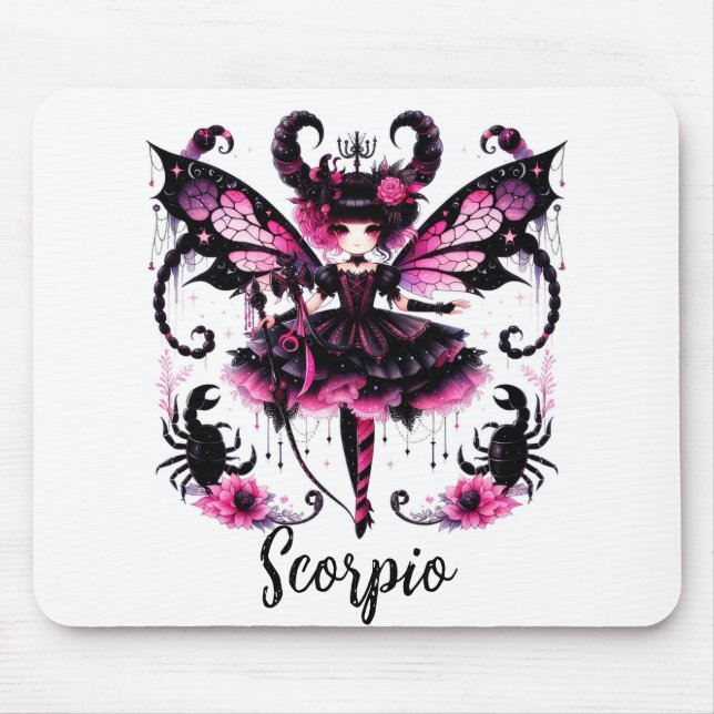 Mousepad Rosa Preto Gótico Fada Escorpião Astrologia Zodíac (Frente)