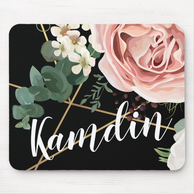 Mousepad Rosa preto para jardim geométrico com proteção per (Frente)