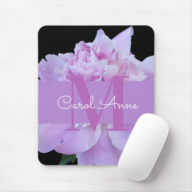 Mousepad Rosa Púrpura Monograma Floral Preto (Com mouse)