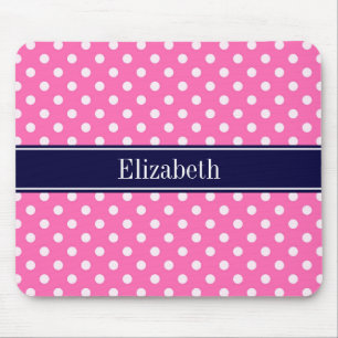 Mousepad Rosa Quente #2 Wht Marinho Bolinhas Blue Name Mono