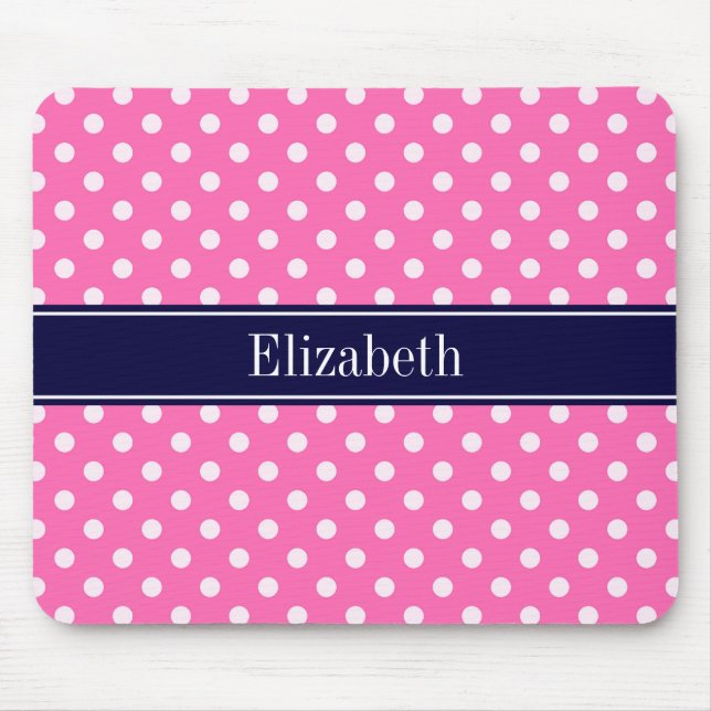 Mousepad Rosa Quente #2 Wht Marinho Bolinhas Blue Name Mono (Frente)