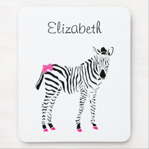 Mousepad Rosa Quente Bonita e Zebra Negra-Menina com Nome