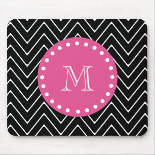 Mousepad Rosa quente, Chevron preto e branco seu