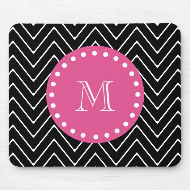 Mousepad Rosa quente, Chevron preto e branco | seu (Frente)