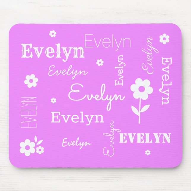 Mousepad Rosa quente com flores brancas, proteção personali (Frente)