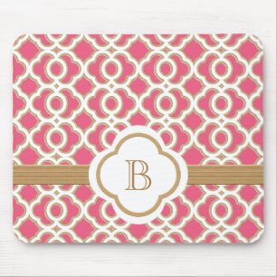 Mousepad Rosa quente e marroquino do ouro Monogrammed
