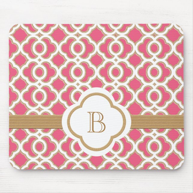 Mousepad Rosa quente e marroquino do ouro Monogrammed (Frente)