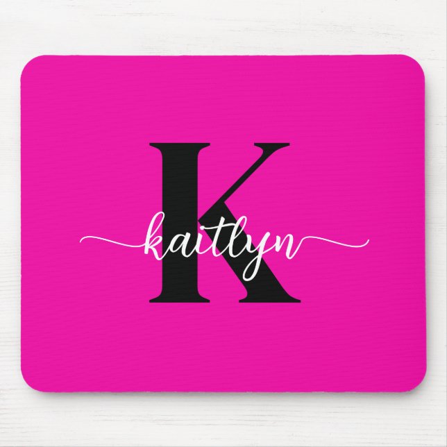 Mousepad Rosa Quente Monograma Preto (Frente)