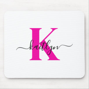Mousepad Rosa Quente Preto Inicial Nome Monogramado