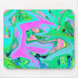 Mousepad Rosa retrô e arte líquida azul claro em Hortênsia