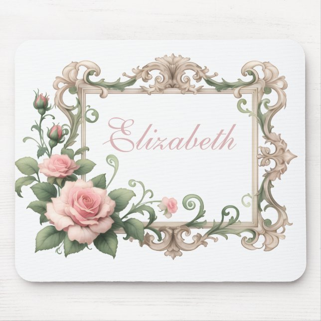 Mousepad Rosa Rosa Pink Blush Nome Personalizado (Frente)