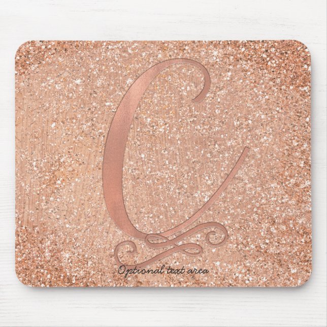 Mousepad Rosa Rosa Rosa Dourada Glam Nome Inicial Letra C P (Frente)