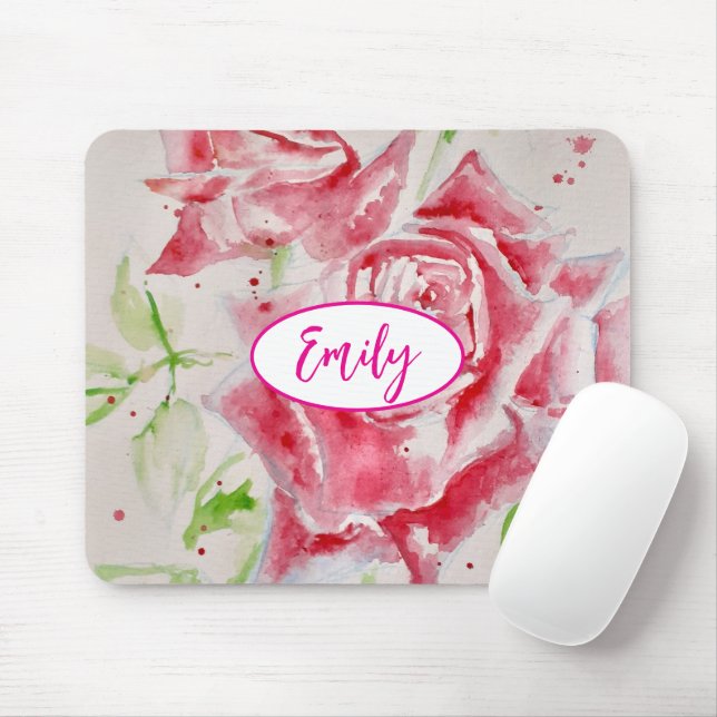 Mousepad Rosa Rosa rosa Rosa Aquarela Flor Arte Flor (Com mouse)
