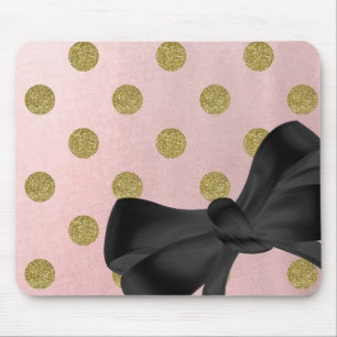 Mousepad Rosa Suave Dourado Brilho Glam Pontos Polca Fofo