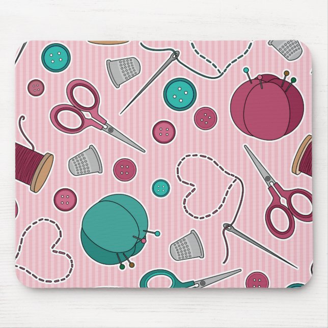 Mousepad Rosa temático Sewing bonito do teste padrão (Frente)