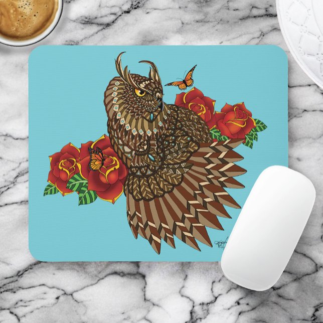 Mousepad Rosa vermelha Coruja Azul (Criador carregado)