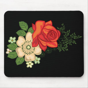 Mousepad Rosa vermelha e fundo preto das margaridas