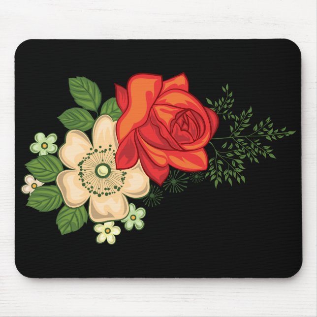 Mousepad Rosa vermelha e fundo preto das margaridas (Frente)