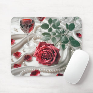 Mousepad Rosa vermelha e Vinho no Satélite Branco