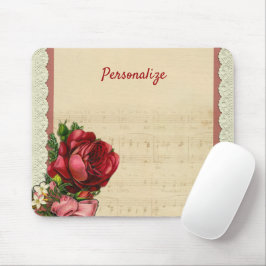 Mousepad Rosa vermelha, Lace & Sheet Music Personalize
