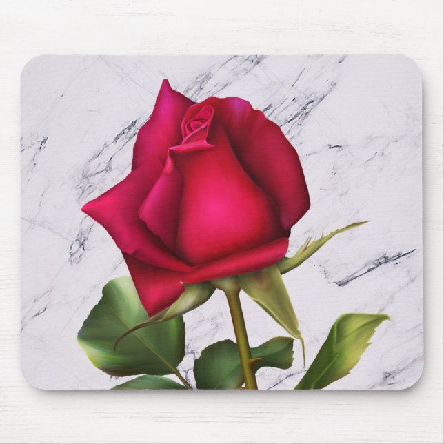 Mousepad Rosa vermelha Marble Modern Glam Flor Floral (Frente)