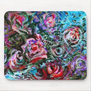 Mousepad Rosas abstratos no vermelho e na turquesa -
