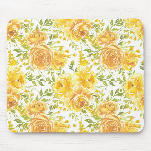 Mousepad Rosas Amarelas Rústicas Padrão do Buquê Floral (Frente)