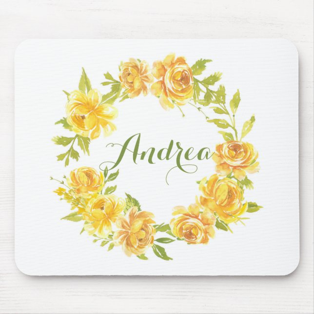 Mousepad Rosas Amarelos de Aquarela Floral Ferida Personali (Frente)