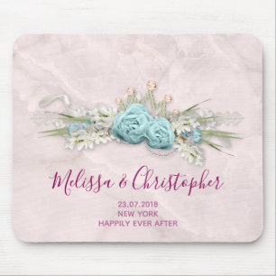 Mousepad Rosas azuis e casamento do buquê floral da coroa